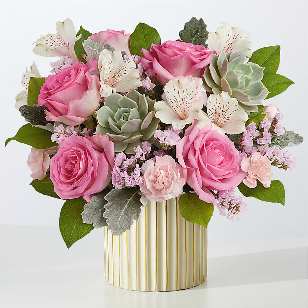 Dusty Rose Bouquet with Ivory Vase – Janette Florists Inc, Windsor ON
