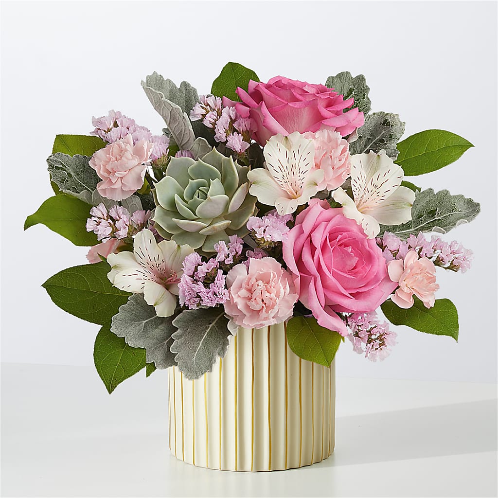 Dusty Rose Bouquet with Ivory Vase – Janette Florists Inc, Windsor ON