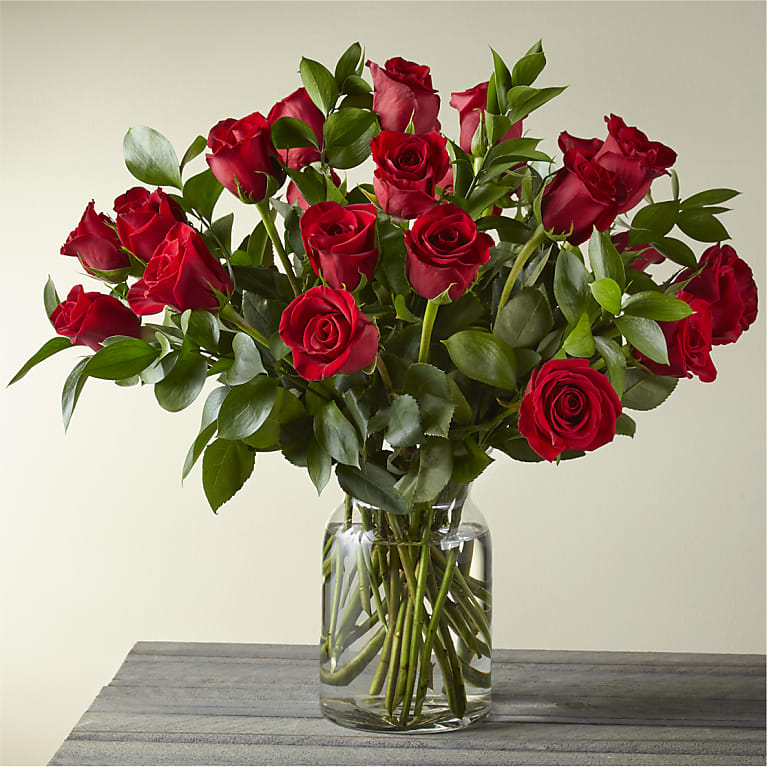 Red Roses Arranged with greens – Janette Florists Inc, Windsor ON
