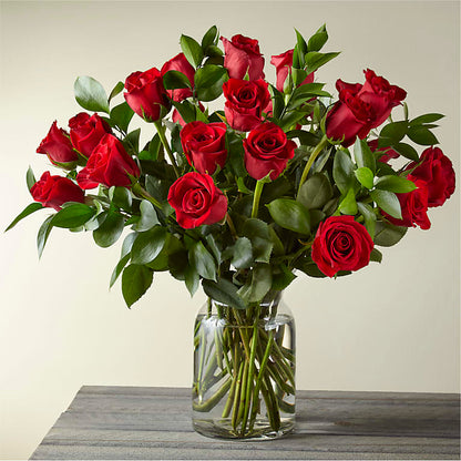 Red Roses Arranged with greens –  Janette Florists Inc, Windsor ON